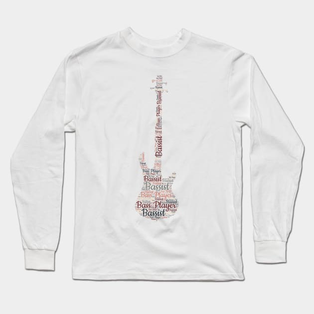 Bass Guitar Silhouette Word Cloud for Bassist Bass Player Long Sleeve T-Shirt by jodotodesign